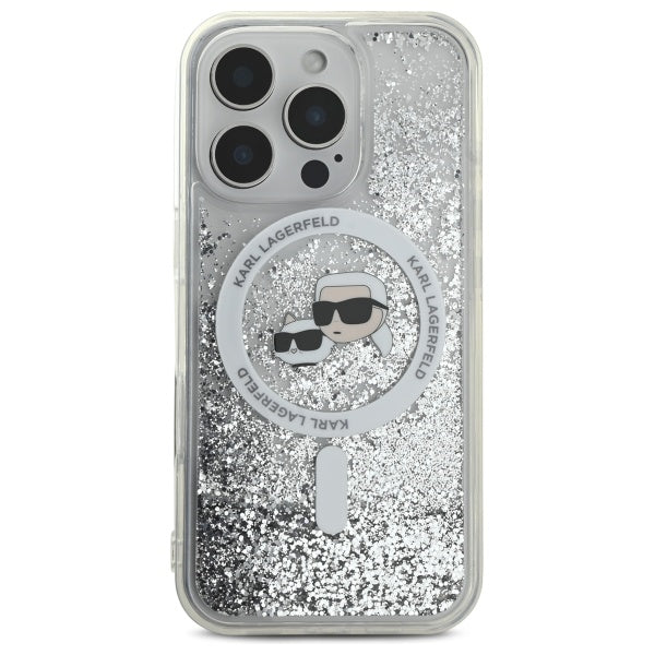 Karl Lagerfeld Liquid Glitter Karl & Choupette Head Magsafe iPhone 16 Pro Case - Klar