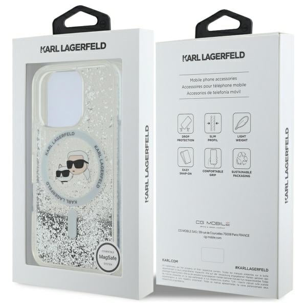 Karl Lagerfeld Liquid Glitter Karl & Choupette Head Magsafe iPhone 16 Pro Case - Klar