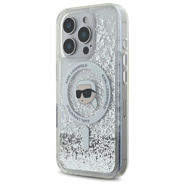 Karl Lagerfeld Liquid Glitter Karl Head Magsafe Case for iPhone 16 Pro - Clear