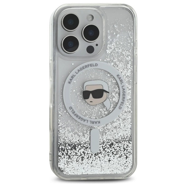 Karl Lagerfeld Liquid Glitter Karl Head Magsafe Case for iPhone 16 Pro - Clear