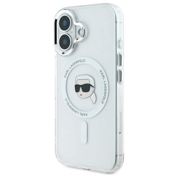 Karl Lagerfeld IML Metal Karl Head MagSafe Case for iPhone 16 Plus - White