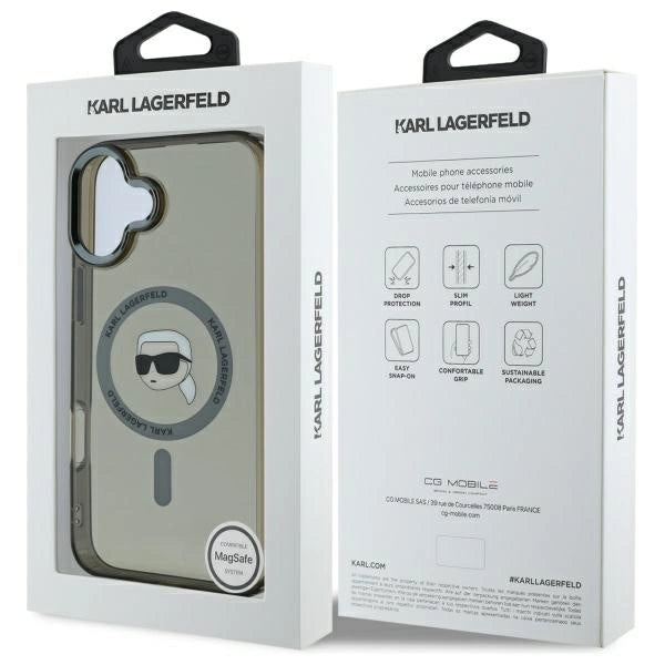 Karl Lagerfeld IML Metal Karl Head MagSafe iPhone 16 Plus Case - Black