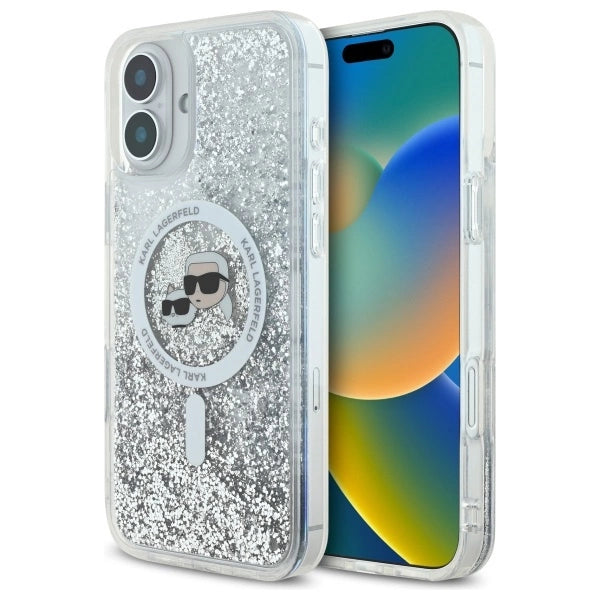 Karl Lagerfeld Liquid Glitter Karl & Choupette Head Magsafe iPhone 16 Plus Case - Clear