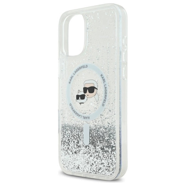 Karl Lagerfeld Liquid Glitter Karl & Choupette Head Magsafe iPhone 16 Plus Case - Clear