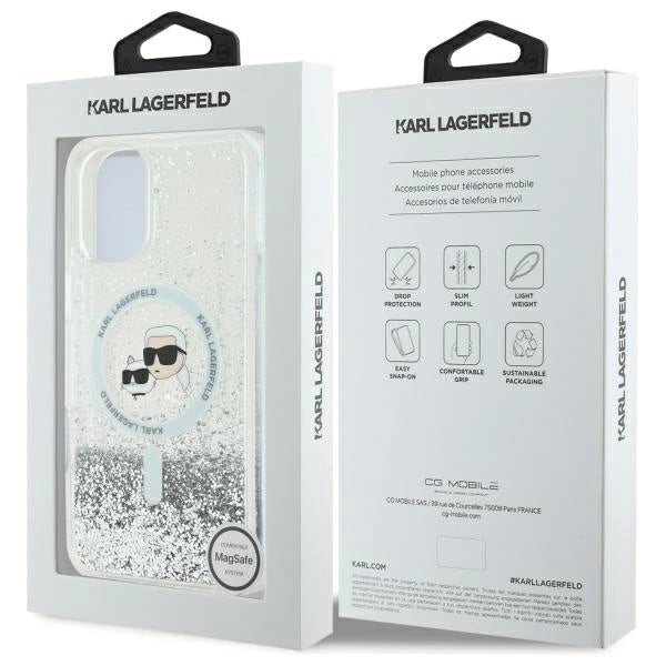 Karl Lagerfeld Liquid Glitter Karl & Choupette Head Magsafe iPhone 16 Plus Case - Clear