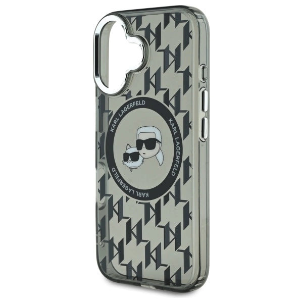 Karl Lagerfeld IML Monogram Karl & Choupette Head MagSafe iPhone 16 Case - Black