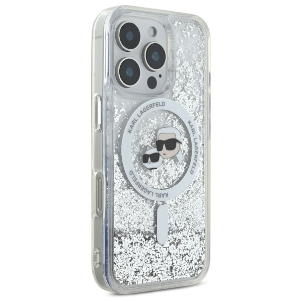Karl Lagerfeld Liquid Glitter Karl & Choupette Head Magsafe Case for iPhone 16 Pro Max - Clear
