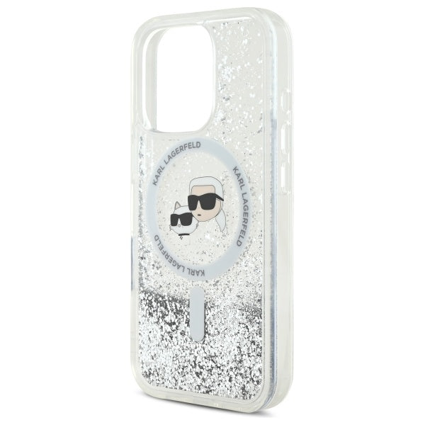 Karl Lagerfeld Liquid Glitter Karl & Choupette Head Magsafe Case for iPhone 16 Pro Max - Clear