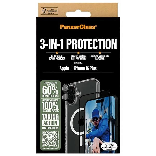 PanzerGlass Bundle 3in1 iPhone 16 Plus 6.7" D3O Hardkasse + Skærmbeskytter UWF + Lens B1293+2863+1283