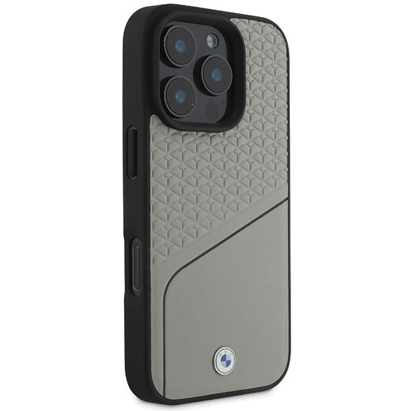 BMW Sign Leather Textured and Line MagSafe iPhone 16 Pro Case - Gray