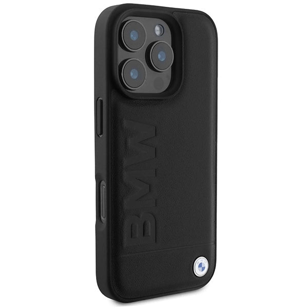 BMW Leather Hot Stamp MagSafe iPhone 16 Pro Case - Black