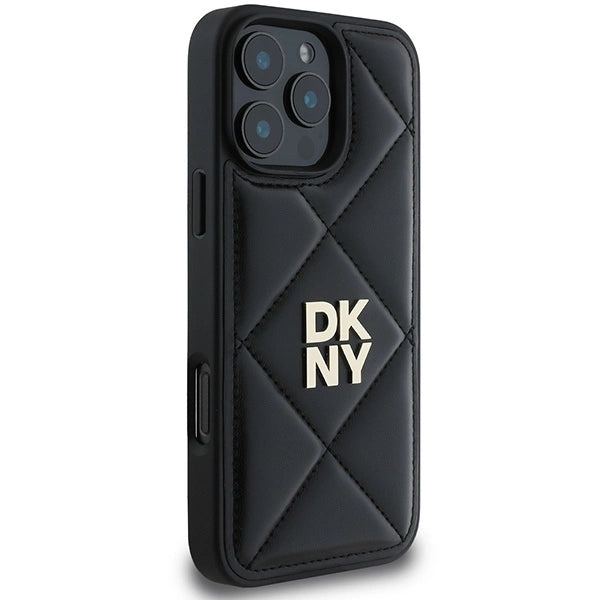 DKNY Quilted Stack Logo iPhone 16 Pro Case - Black