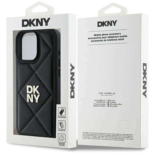 DKNY Quilted Stack Logo iPhone 16 Pro Case - Black
