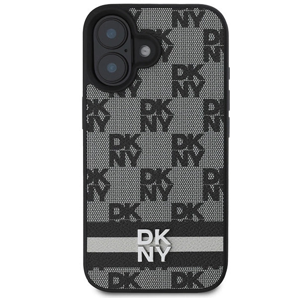 DKNY Checkered Pattern & Printed Stripes iPhone 16 Case - Black