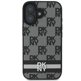 DKNY Checkered Pattern & Printed Stripes iPhone 16 Case - Black