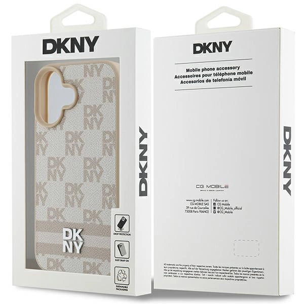 DKNY Checkered Pattern & Printed Stripes iPhone 16 Case - Pink