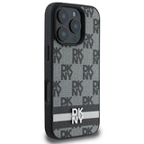 DKNY Checkered Pattern & Printed Stripes Case for iPhone 16 Pro Max - Black