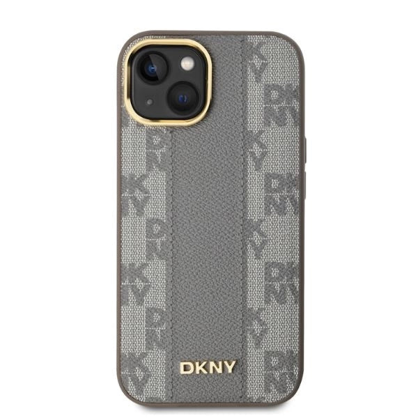 DKNY Leather Checkered Mono Pattern MagSafe iPhone 14 Case - Beige