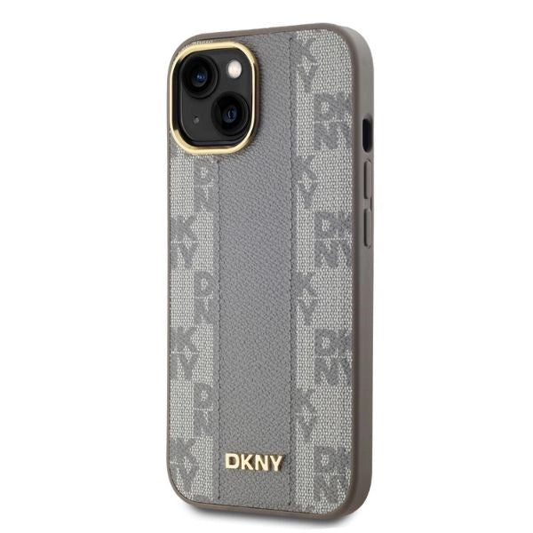 DKNY Leather Checkered Mono Pattern MagSafe iPhone 14 Case - Beige
