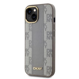DKNY Leather Checkered Mono Pattern MagSafe iPhone 14 Case - Beige