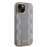 DKNY Leather Checkered Mono Pattern MagSafe iPhone 14 Case - Beige