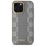 DKNY Leather Checkered Mono Pattern MagSafe iPhone 14 Pro Max Case - Beige