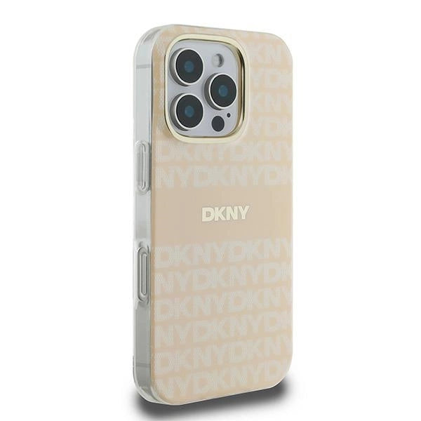 DKNY Repeat Texture Pattern With Stripe iPhone 16 Pro Max Case - Pink