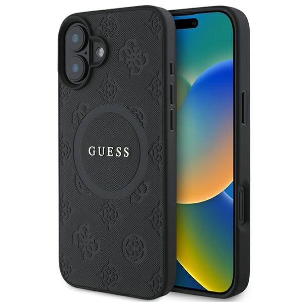 Guess Saffiano Peony Classic Logo MagSafe-hylster til iPhone 16 - sort