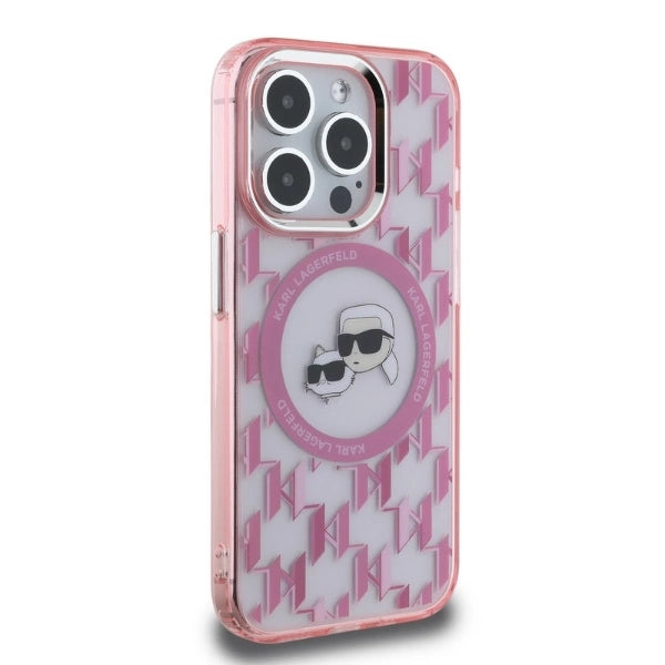 Karl Lagerfeld IML Monogram Karl & Choupette Head MagSafe iPhone 15 Pro Case - Pink