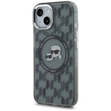 Karl Lagerfeld IML Monogram Karl & Choupette Head MagSafe iPhone 15 Plus Case - Black