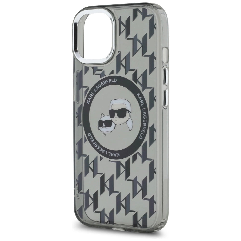 Karl Lagerfeld IML Monogram Karl & Choupette Head MagSafe iPhone 15 Plus Case - Black