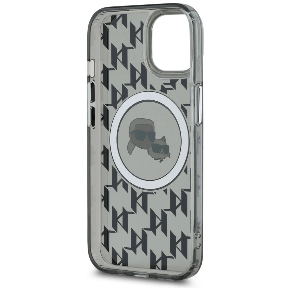 Karl Lagerfeld IML Monogram Karl & Choupette Head MagSafe iPhone 15 Plus Case - Black