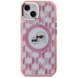 Karl Lagerfeld IML Monogram Karl & Choupette Head MagSafe iPhone 15 Plus Case - Pink