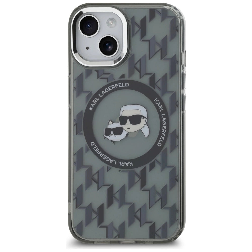 Karl Lagerfeld IML Monogram Karl & Choupette Head MagSafe iPhone 15 Case - Black
