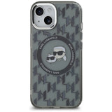 Karl Lagerfeld IML Monogram Karl & Choupette Head MagSafe iPhone 15 Case - Black
