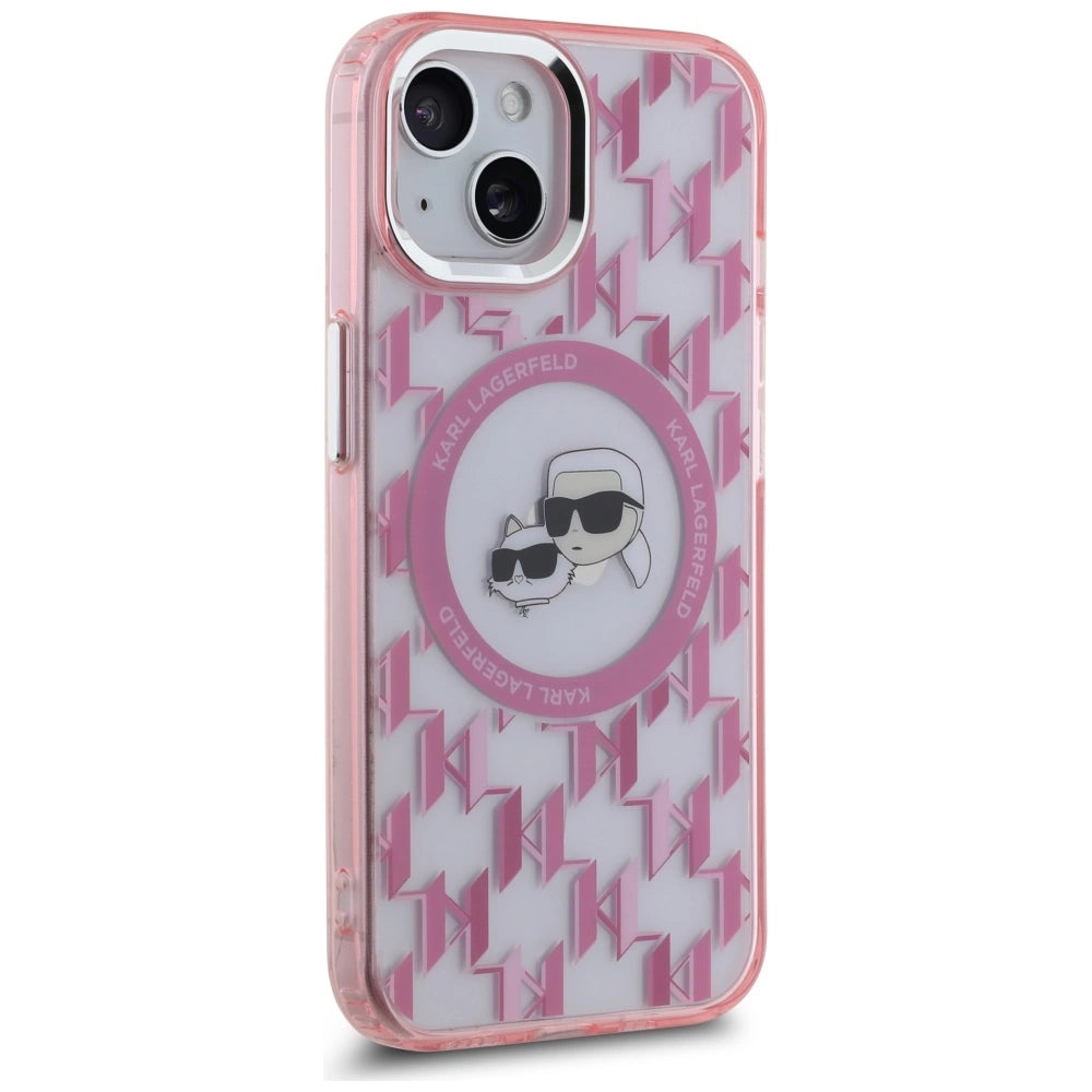 Karl Lagerfeld IML Monogram Karl & Choupette Head MagSafe iPhone 15 Case - Pink