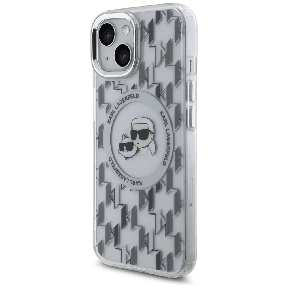 Karl Lagerfeld IML Monogram Karl & Choupette Head MagSafe iPhone 15 Case - Clear