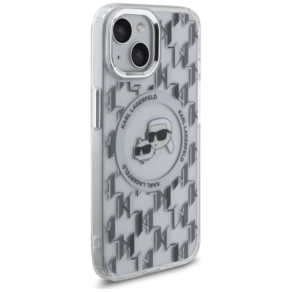 Karl Lagerfeld IML Monogram Karl & Choupette Head MagSafe iPhone 15 Case - Clear
