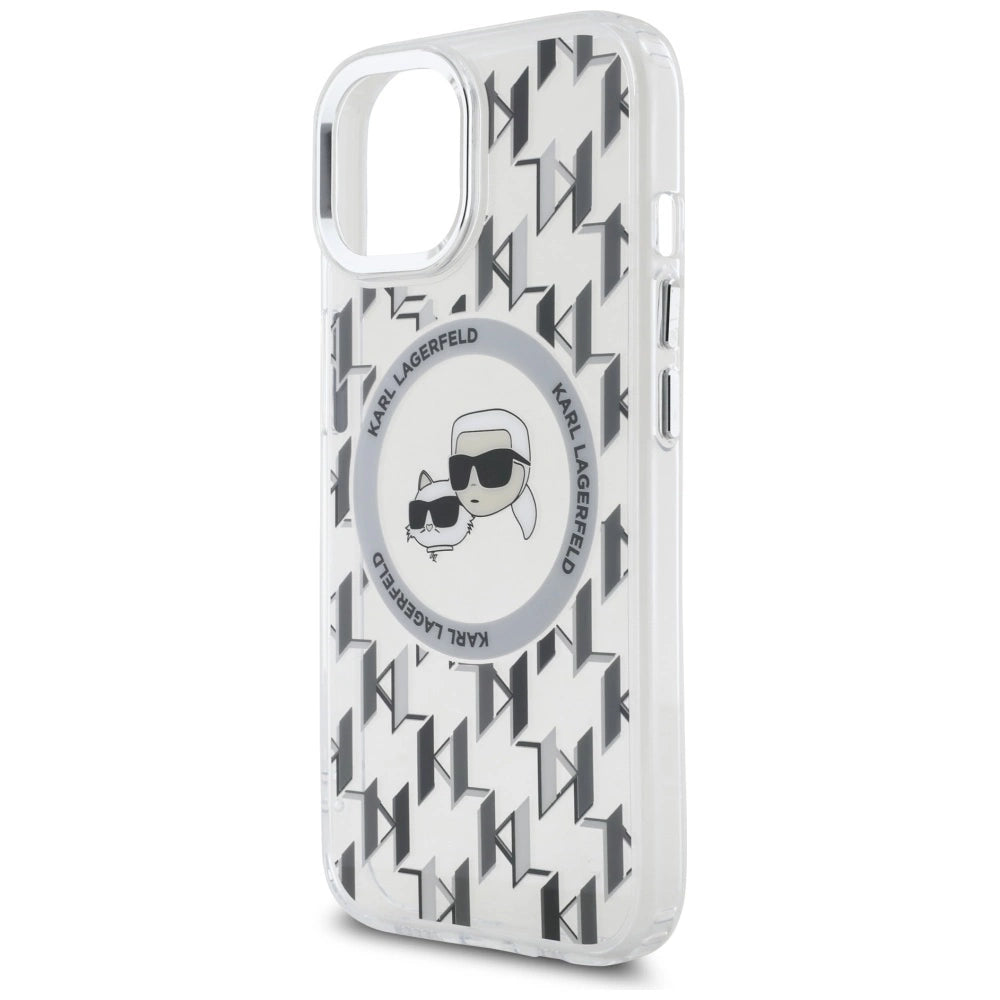 Karl Lagerfeld IML Monogram Karl & Choupette Head MagSafe iPhone 15 Case - Clear