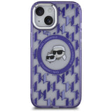 Karl Lagerfeld IML Monogram Karl & Choupette Head MagSafe iPhone 15 Case - Purple