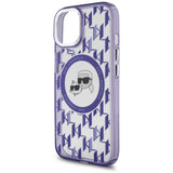 Karl Lagerfeld IML Monogram Karl & Choupette Head MagSafe iPhone 15 Case - Purple