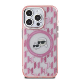 Karl Lagerfeld IML Monogram Karl & Choupette Head MagSafe Case for iPhone 15 Pro Max - Pink