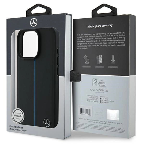 Mercedes MB Blue Line Leather MagSafe iPhone 16 Pro Case - Black