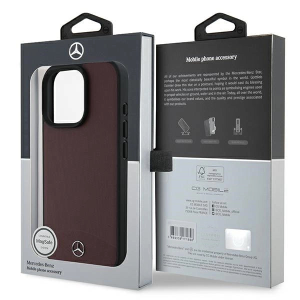 Mercedes Textured And Plain Leather MagSafe case til iPhone 16 Pro Max - rød