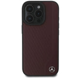 Mercedes MB Wood Imitation Leather MagSafe Case for iPhone 16 Pro Max - Red