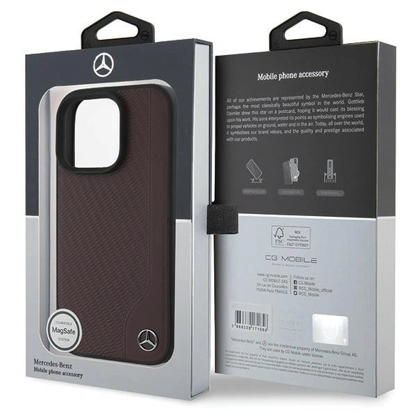 Mercedes MB Wood Imitation Leather MagSafe Case for iPhone 16 Pro Max - Red