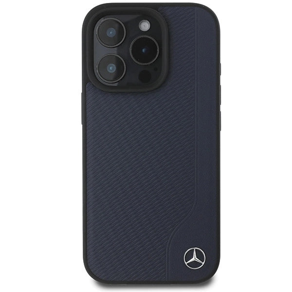 Mercedes MB Wood Imitation Leather MagSafe Case for iPhone 16 Pro Max - Navy Blue