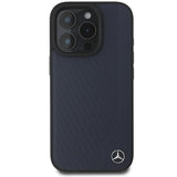 Mercedes MB Wood Imitation Leather MagSafe Case for iPhone 16 Pro Max - Navy Blue
