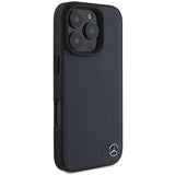 Mercedes MB Wood Imitation Leather MagSafe Case for iPhone 16 Pro Max - Navy Blue