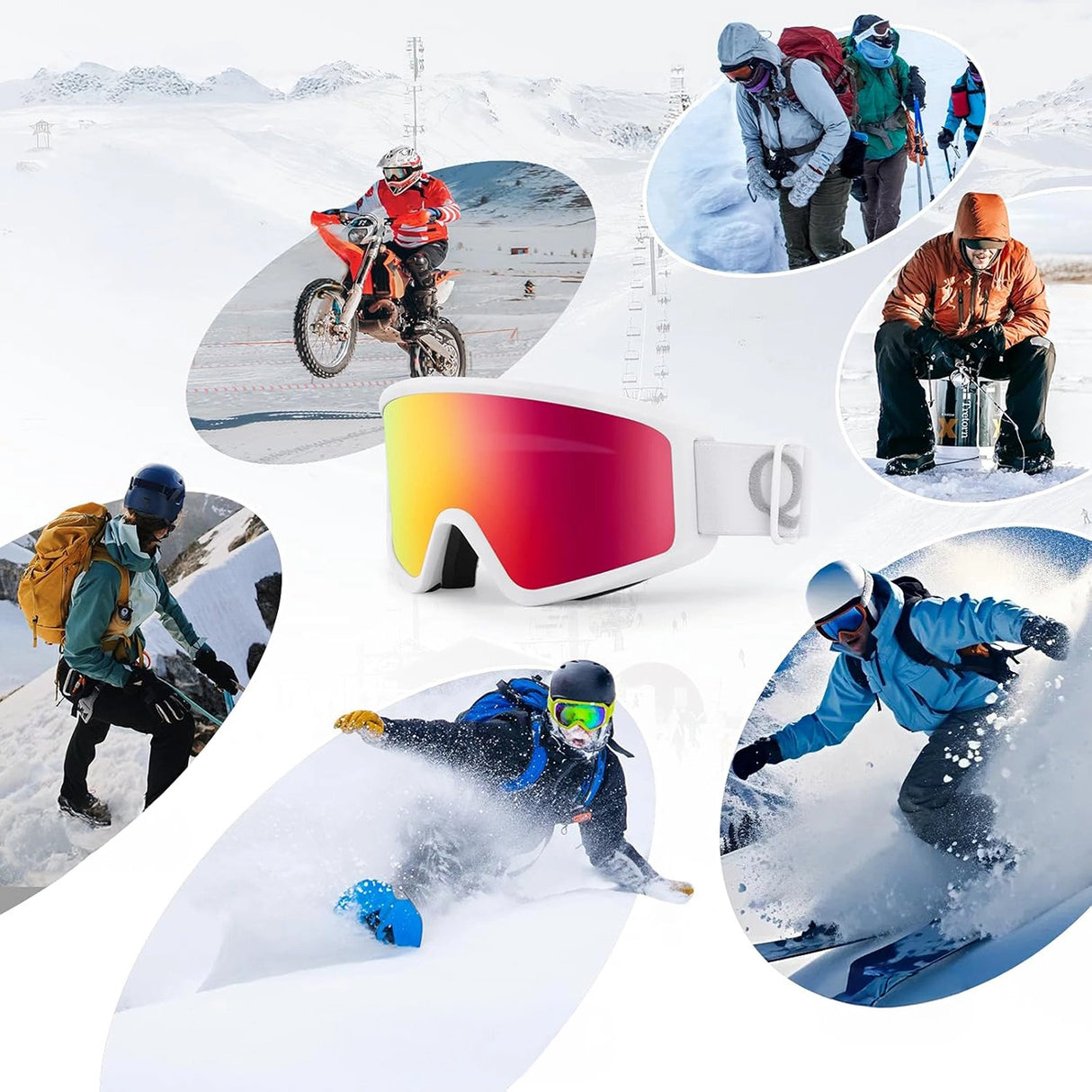 Qunature White Ski Goggles for Adults - White